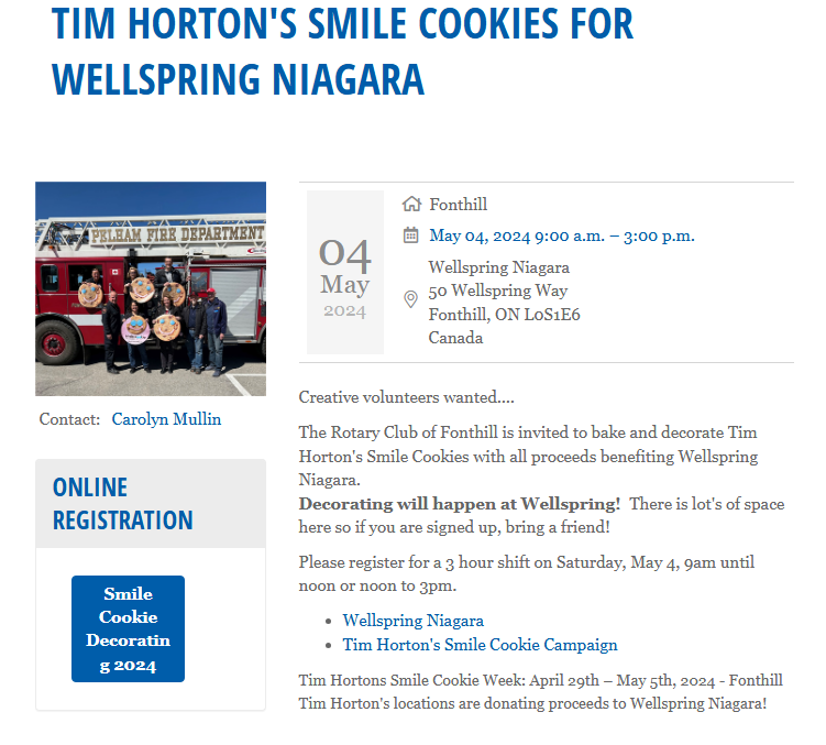 fonthillrotary's tweet photo. #RotaryThisWeek: No Meeting May 1, Join us May 4 to decorate Tim Hortons Smile Cookies for Wellspring Niagara Cancer Support!
https://t.co/2dFG5M2n6s
#RotaryClubofFonthill #Rotary7090 #CreateHOPEintheWorld #WellSpring #CancerSupport https://t.co/qbQdzHrn18