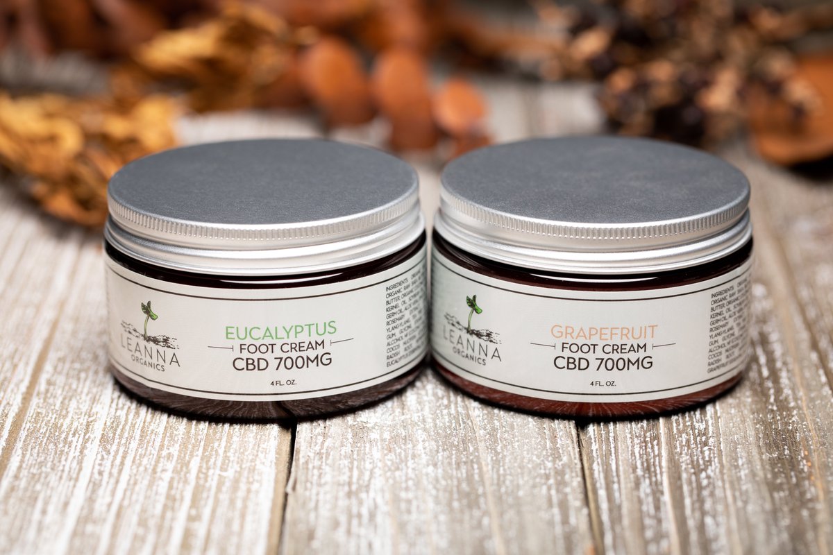 'Revitalize your tired feet with Leanna Organics CBD Foot Cream! 🌿  

Infused with 700mg of premium CBD and crafted from 100% organic ingredients, it's a soothing treat for your soles. 

Available in refreshing grapefruit and invigorating eucalyptus scents. #CBD #FootCare