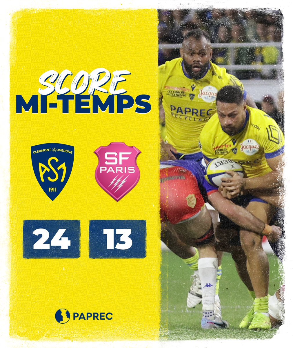 #ASMSFP | Score Mi-Temps by @Paprec_Group Les Clermontois virent en tête et profiteront d’une supériorité numérique lors de la seconde période. #YellowArmy