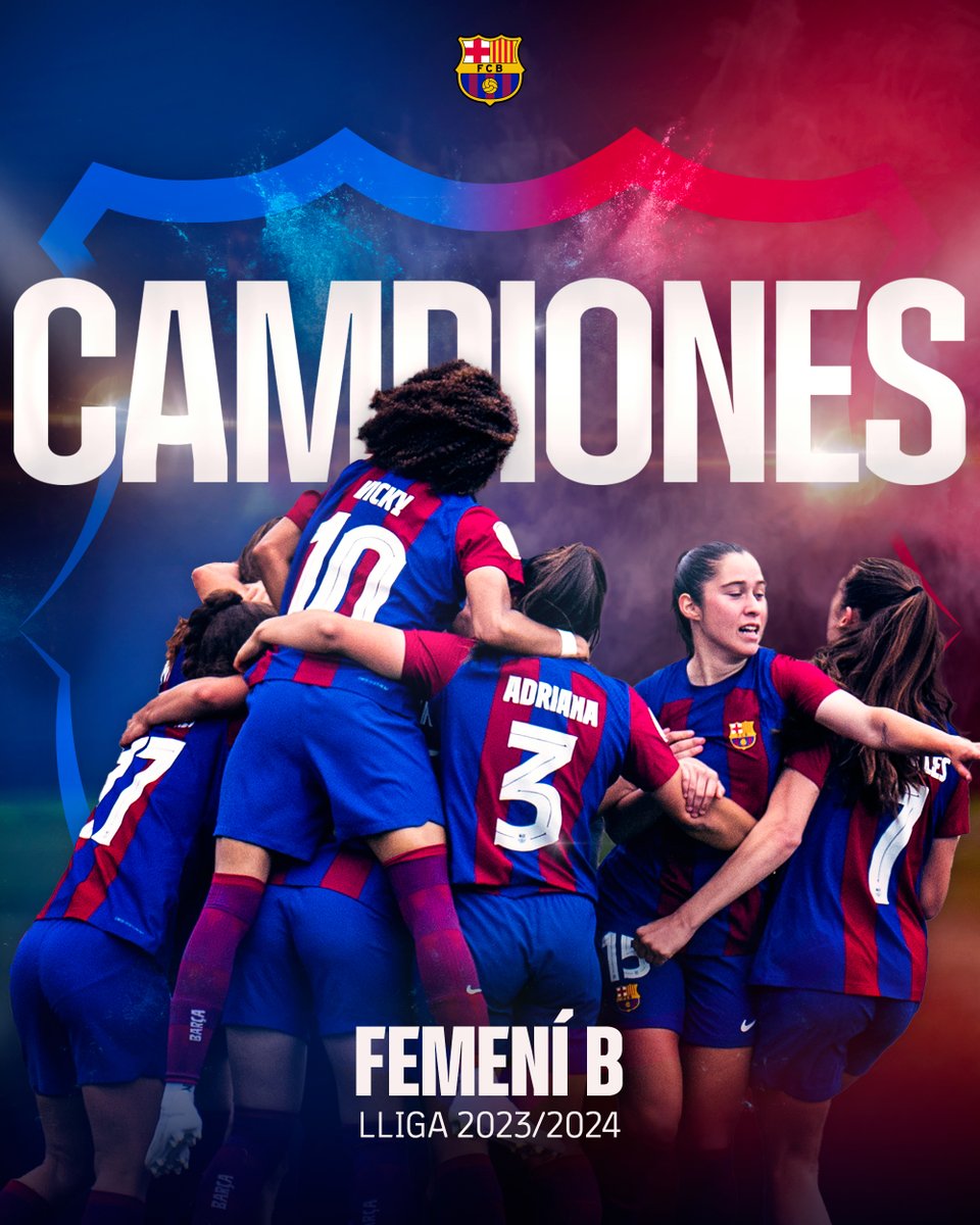 🏆 𝐂𝐀𝐌𝐏𝐈𝐎𝐍𝐄𝐒 𝐃𝐄 𝐋𝐋𝐈𝐆𝐀 🏆 El Barça Femení B s'ha proclamat campió de lliga per segon any consecutiu! 🌟🌟 Enhorabona, noies! 👏