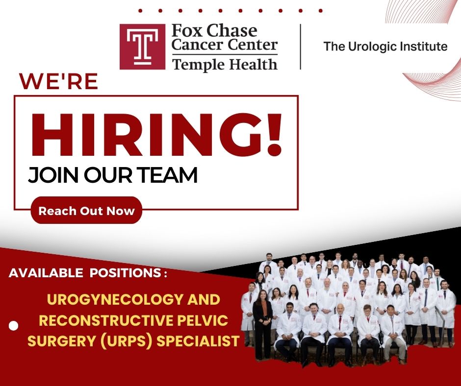 Join our team at Fox Chase-Temple Urologic Institute! We're recruiting a Urogynecology and Reconstructive Pelvic Surgery (URPS) specialist to join our superb team of 20 urologists in the Philadelphia region. Interested in discussing at #AUA24 next week? Reach out to me, @JSimhan…