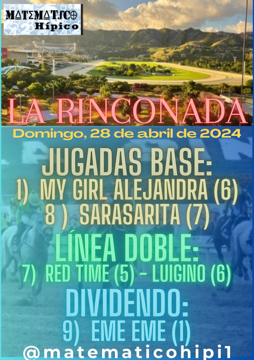 Sugerencias...
#LaRinconada 
#28Abril 
#DATOS 
#5y6
#Hipismo