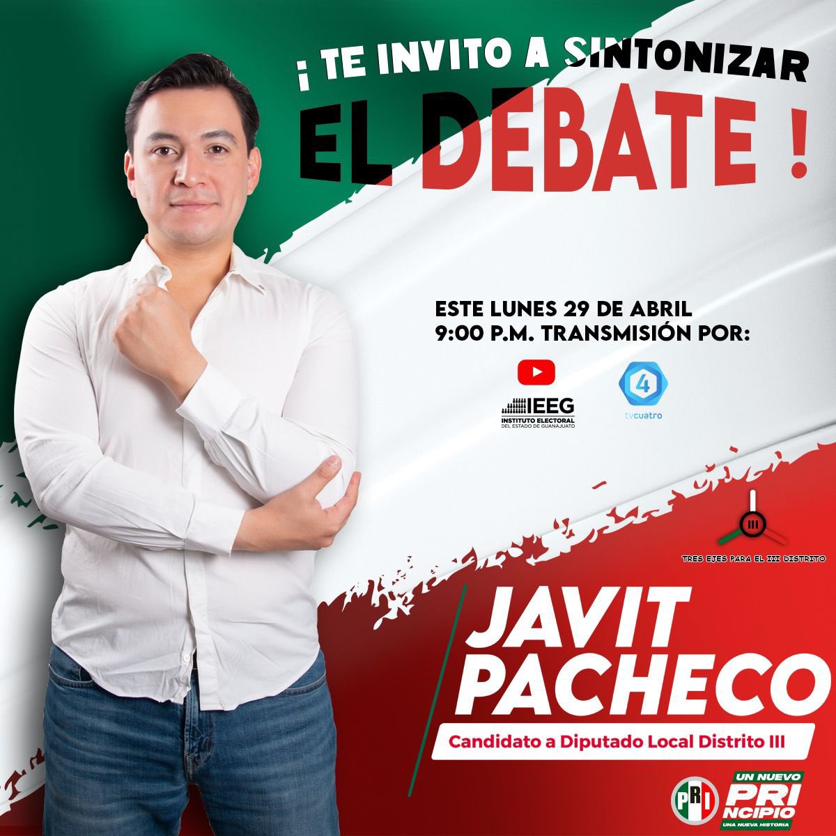 JavitPacheco's tweet photo. No te lo pierdas… #Revolucionarios #ElPRISíResuelve #SomosPRI #VamosConTodo #VamosJuntos #ÉxitoSeguro #leongto #leonguanajuato #debate #elecciones #tercerdistrito #ieeg https://t.co/nZmUDOxlj1