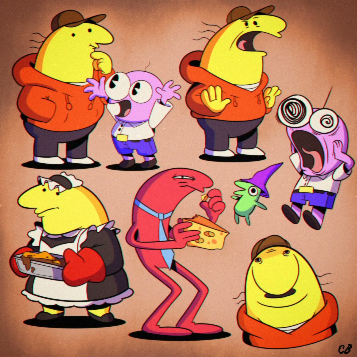 Did some Smiling Friends doodles during lunch. Front facing Charlie is the funniest shit LOL