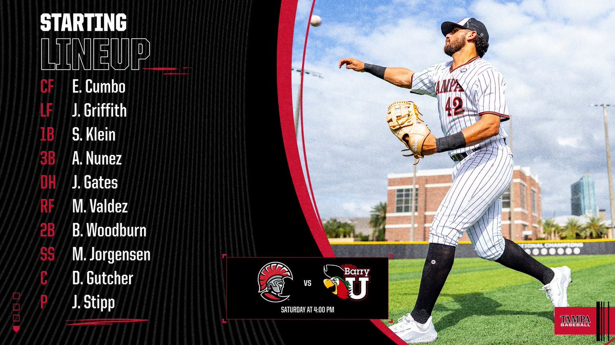 Starting 9️⃣ behind Jake Stipp❗️ #TampaBaseball⚾️ #StandAsOne🛡️