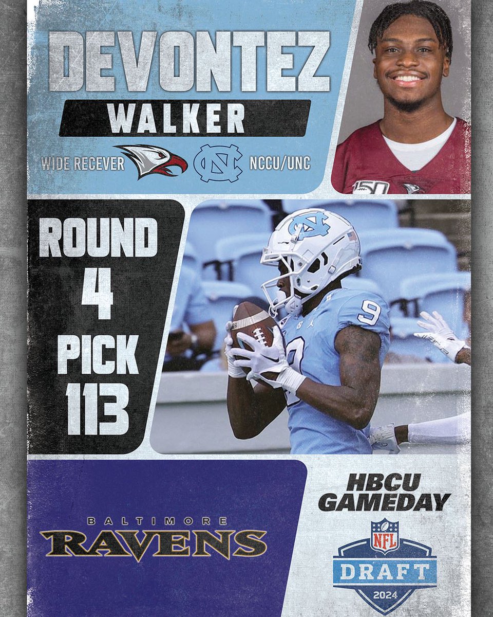 🫡 to @DevontezWalker for getting drafted by the @Ravens 💯 Tez originally committed to @NCCU_Football in 2020 before transferring when the season was cancelled due to COVID.