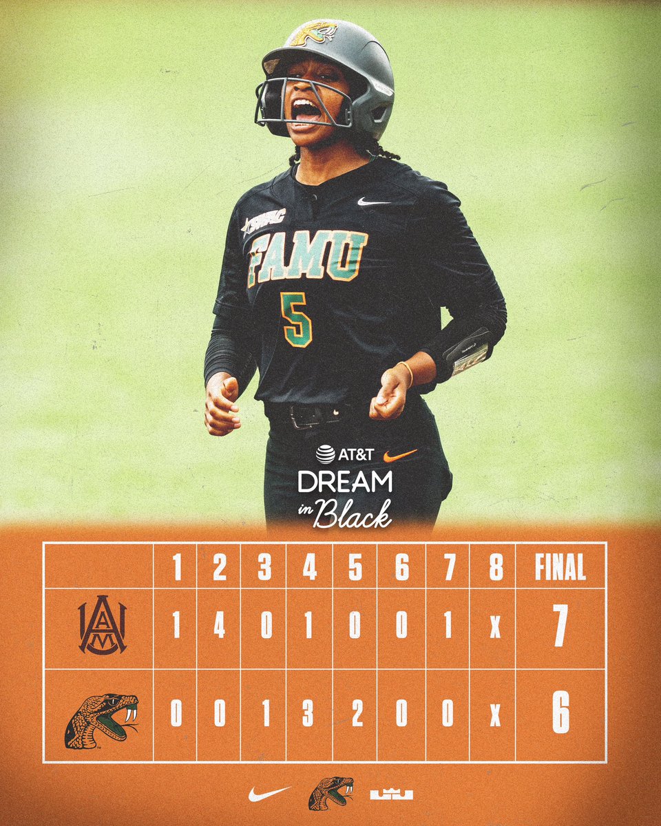 FINAL. The Rattlers get 13 hits in a close 7-6 battle against AAMU. #FAMU | #FAMUly | #Rattlers | #FangsUp 🐍