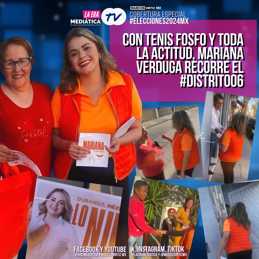 LaEraMediatica's tweet photo. #LaEraM #TV | #Elecciones2024MX 🗳️
Con tenis fosfo y toda la actitud, Mariana Verduga recorre el #Distrito06
#Candidata #MovimientoCiudadano
#ElFuturoEstáEnTusManos @movciudadanodgo @dgopalencia @omarecasta @mariana_verduga @JorgeSalum @Mar_Grecia  @dantedelgado
#LaEraMediáticaTV https://t.co/e5sBX3uMH0