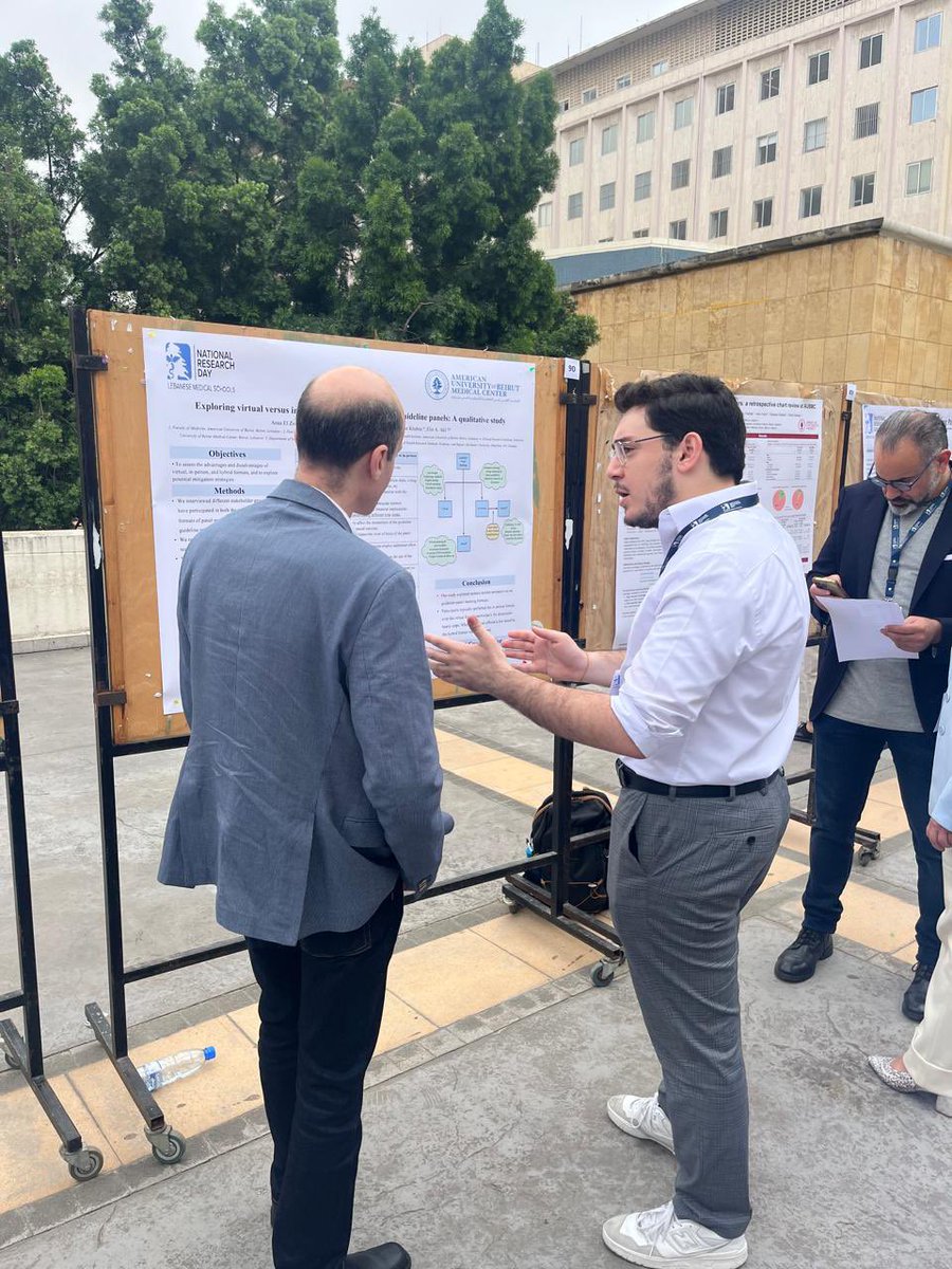 I was happy to attend and present our work on “Virtual vs. In-Person Practice Guideline Panel Meetings” at the National Research Day 2024! Thank you to Dr. @Elie__Akl for his mentorship and support on the project! #NRD2024 @joanne_kh @CRI_AUBMC @AUB_FM