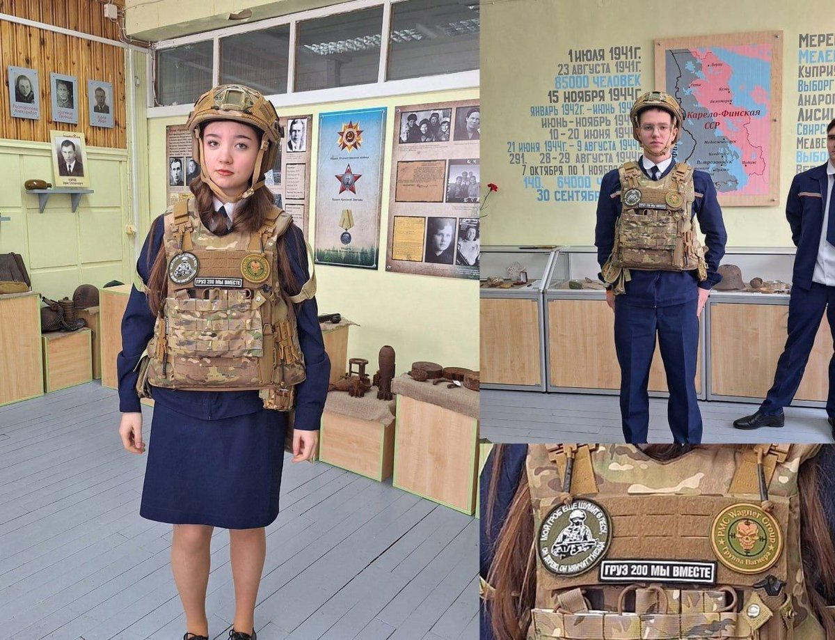#Russia. In the Karelian city of Kostomuksha, schoolchildren were dressed in bulletproof vests with the inscriptions “Cargo 200 - we are together” and “My coffin is still making noise in the forest.”