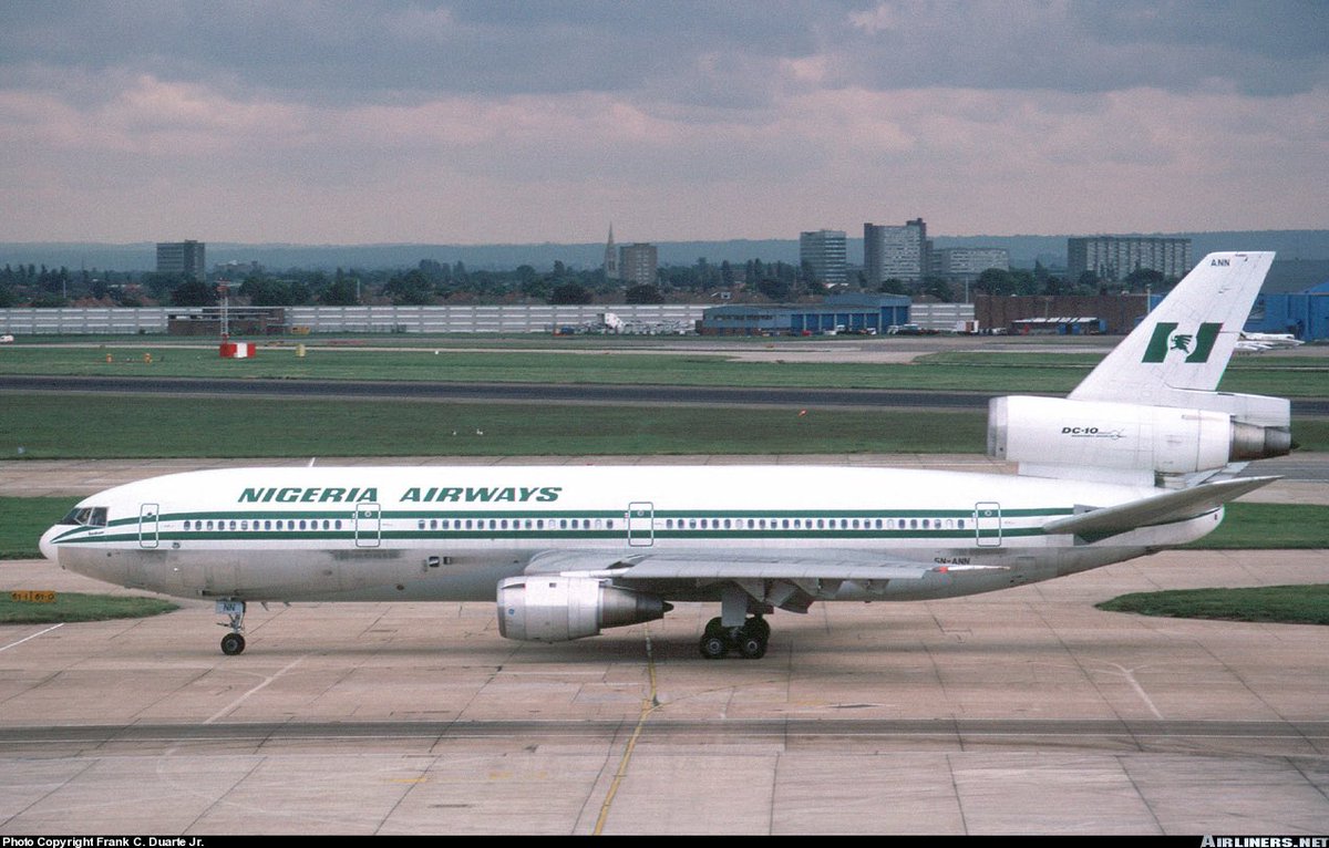 A Nigeria Airways DC-10 seen here in this photo at London Heathrow Airport in August 1988 #avgeeks ©️- Frank C Duarte