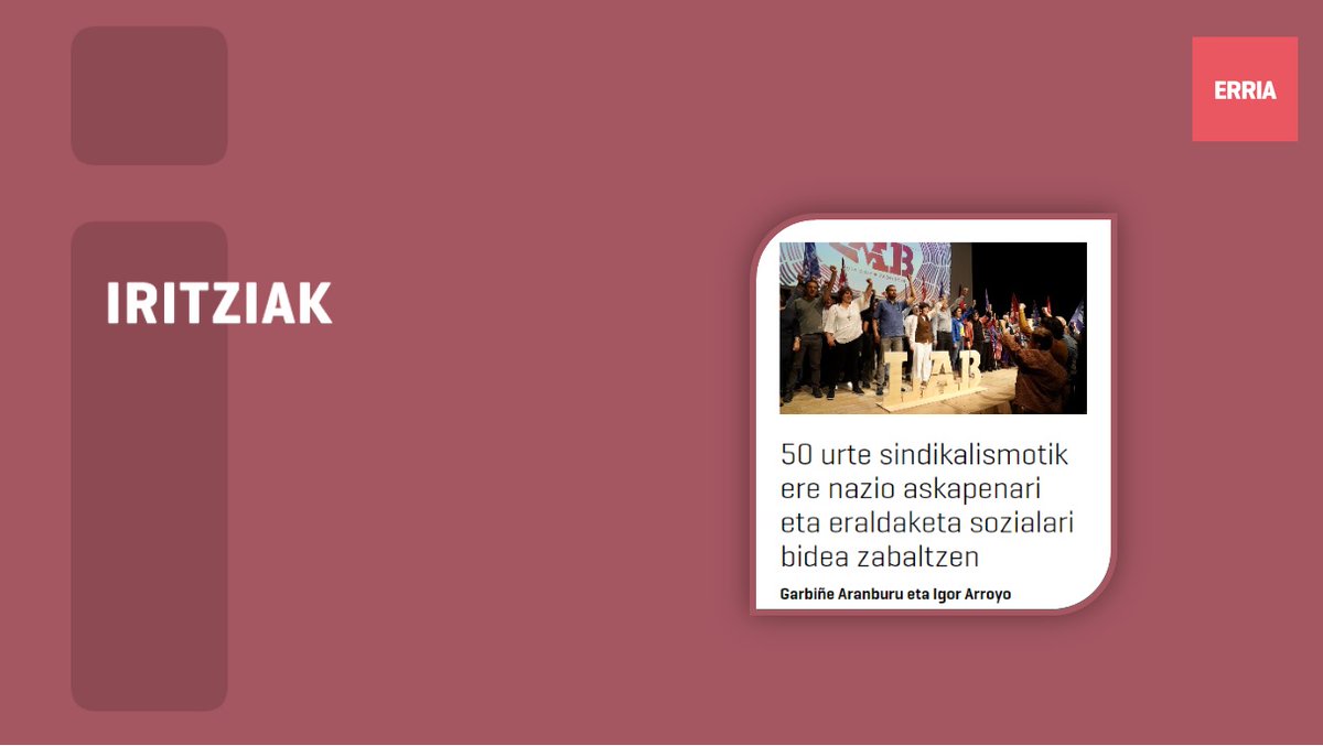 ✍️Garbiñe Aranburu eta Igor Arroyo: «LAB sindikatu nazionala, inposatutako mugaren  gainetik euskal langile guztien etxea eta borrokarako tresna. #LABek50 urte sindikalismotik ere nazio askapenari eta eraldaketa sozialari bidea  zabaltzen»

📰erria.eus/sinadurak/50-u…