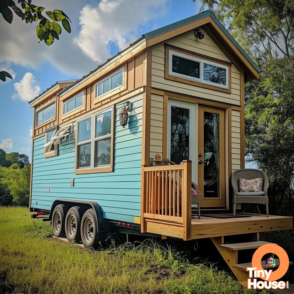 Check out this charming tiny house on wheels with a Coastal design style! The Beige and Blue color palette gives it a serene and beachy vibe. Which design elements catch your eye? Would you incorporate any into your own home? #tinyhouse #coastaldesign #colorpalette #homedesign
