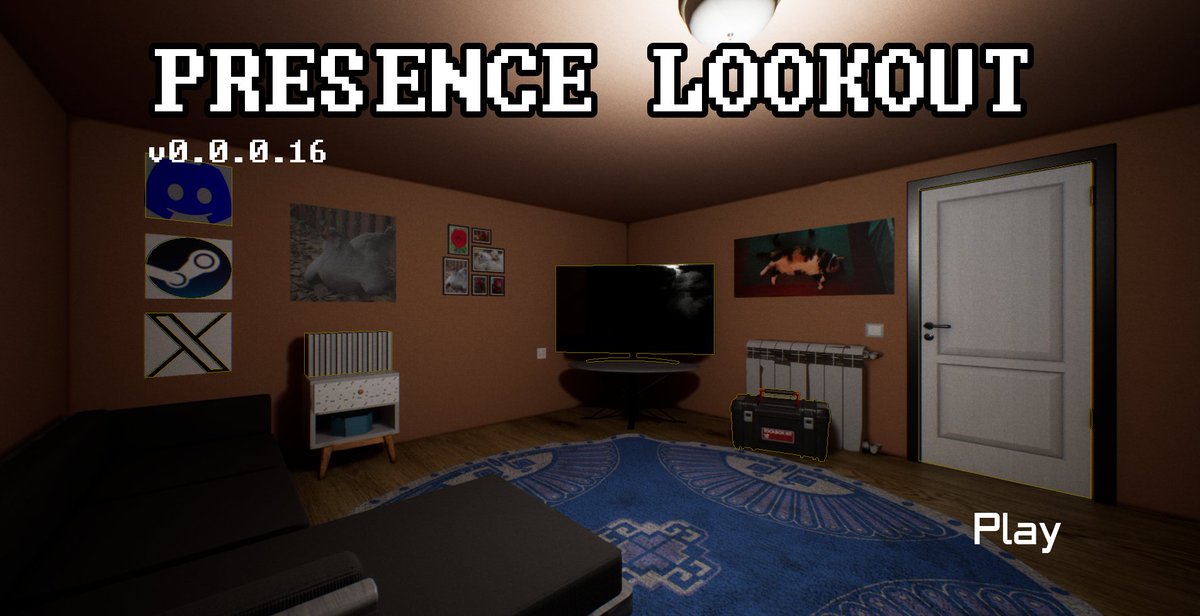 PresenceLookout's tweet photo. WIP Menu Screen! #PresenceLookout #IndieDev #IndieGame #SteamGames #ComingSoon https://t.co/Ele2zeV6i2