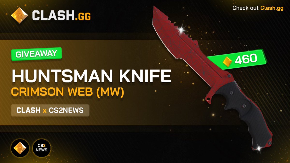 CS2 GIVEAWAY

🎁 Huntsman Knife | Crimson Web [MW] (320$)

Steps to join 👇 
✅ Follow <a href="/clashdotgg/">ClashGG</a> &amp; <a href="/cs2newsupdate/">CS2 NEWS</a> 
✅ Retweet
✅ Tag 1 friend

#Giveaway