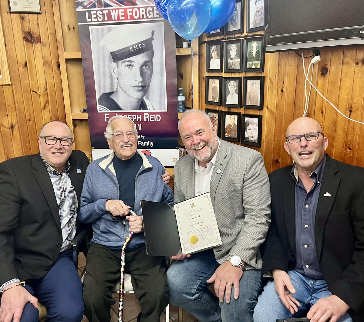 Joe Reid was born on his dining room table on April 19th, 1920 in Consecon. After serving in the Canadian Navy and 42 year career at CN Rail he remains a treasure and a Prince Edward County legend. Happy 104th Birthday Joe! 🎈 #BayofQuinte