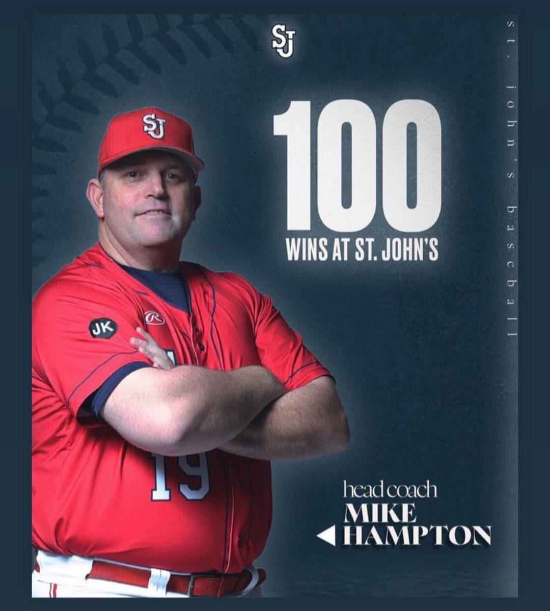 Congratulations Coach Mike Hampton 100 wins @StJohnsBBall @Boneman19 💯💯💯⚾️⚾️⚾️🌏🌏🌏 @StJohnsRedStorm