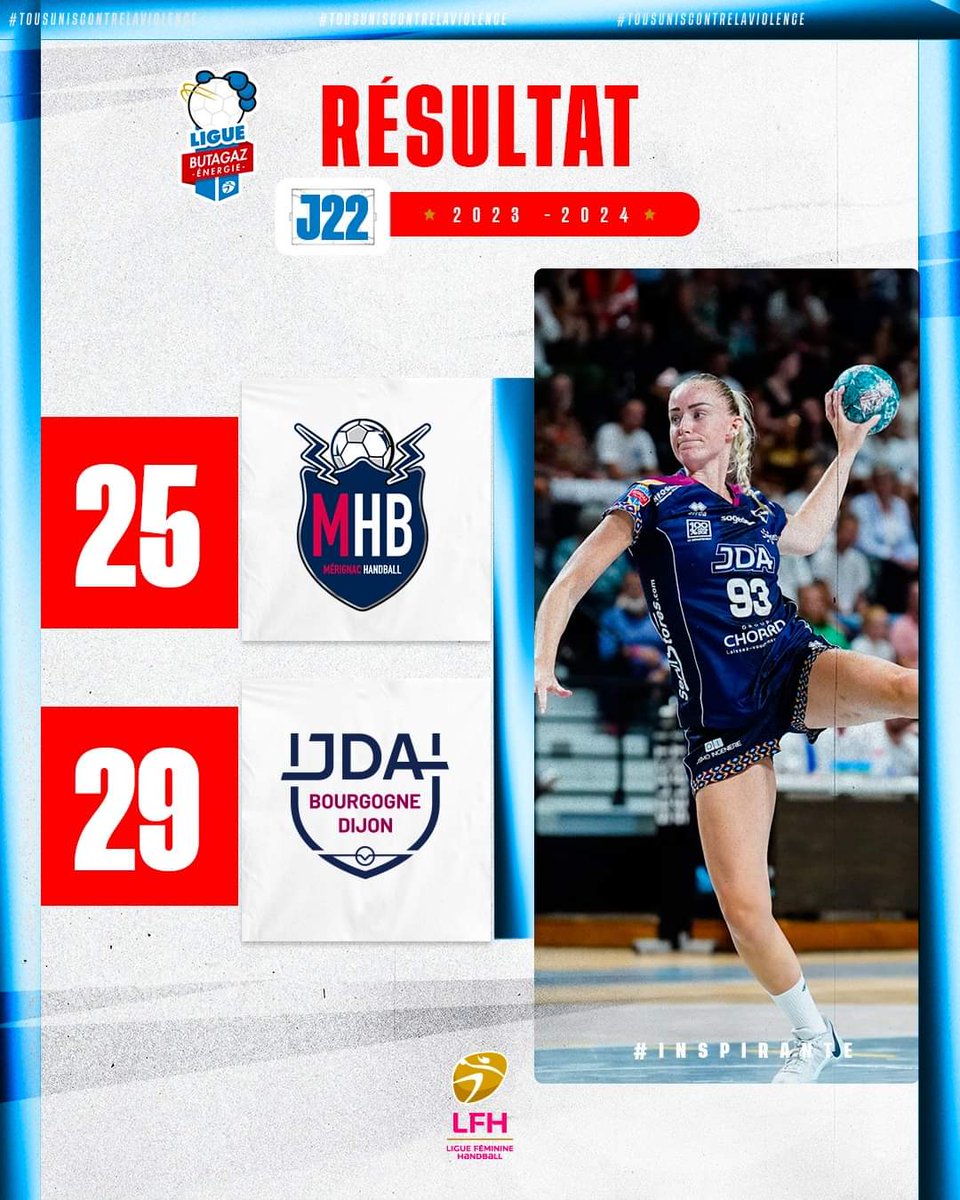 ✊ La @jdadijonhand s'impose sur le parquet du @MHB33 ! 📊 Stats & résultats 👉 ligue-feminine-handball.fr/en-live/?journ… #LigueButagazEnergie