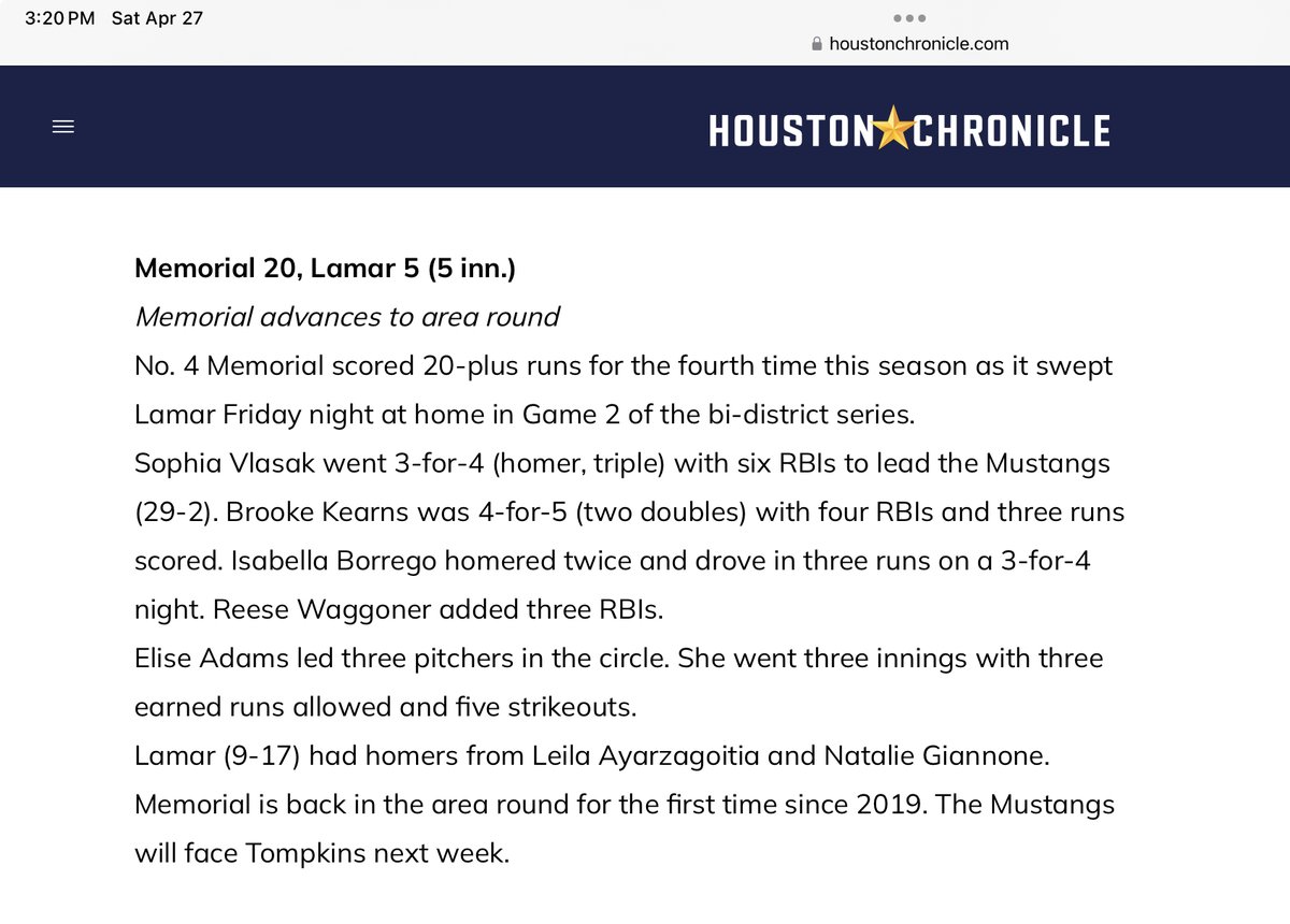 Here is our recap from last night’s play off game against Lamar! @HoustonChronHS we appreciate the write up! Let’s Go Mustangs!