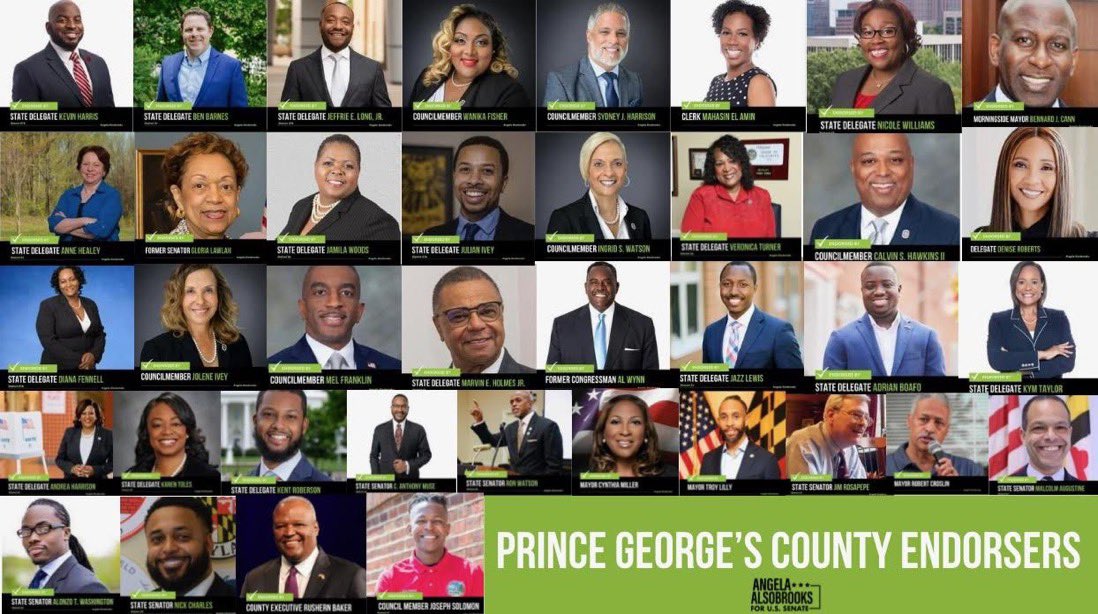 Truth: @AlsobrooksForMD has been endorsed by over 190 people and organizations including these Prince George’s County Officials past and present