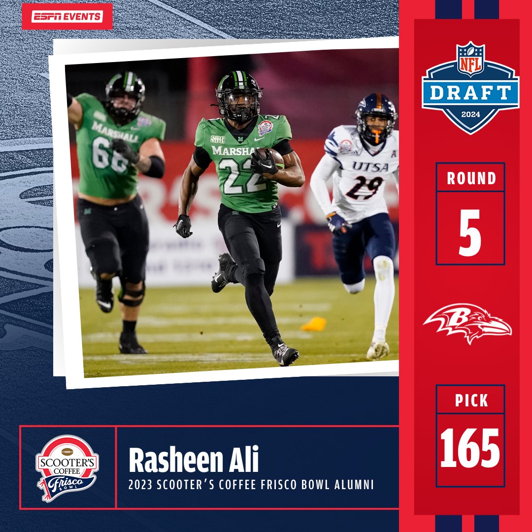 The Scooter's Coffee Frisco Bowl would like to congratulate  @HerdFB's @fsosheen1 for being selected by the @Ravens in the NFL Draft! Good luck in the NFL!

#NFLDraft2024 | @BowlSeason