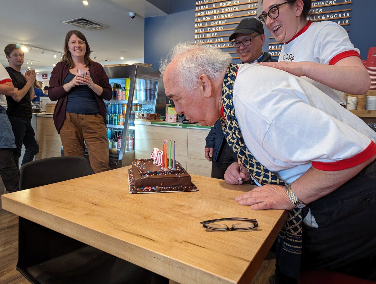 Went to <a href="/ottawabagelshop/">Ottawa Bagelshop</a> for lunch and sat down next to a very friendly man. We chatted with him and found out he used to be a teacher. Turns out he was also the founder of the place and they were celebrating the 40th anniversary of the shop! Congratulations on 40 years!