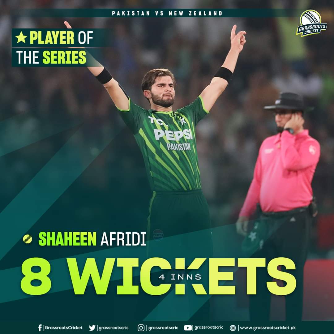 Shaheen Shah Afridi 🦅wins his Third Player of the Series Award in International Cricket! 🎗️🏆🔥

#PAKvNZ | #BackTheBoysInGreen #ShaheenShahAfridi