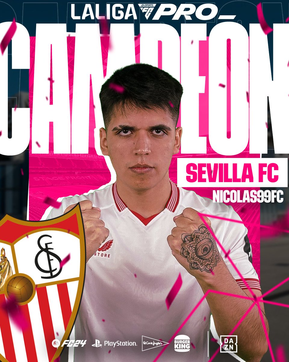 🏆 ¡𝗖-𝗔-𝗠-𝗣-𝗘-𝗢́-𝗡! 🏆 ¡El @SevillaFC conquista #LALIGAFCPro 2024! 🔥 🌟 'The Iceman' @Nicolas99fc firma un histórico doblete para los hispalenses.