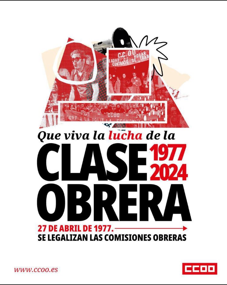 Hoy hace 47 años de la legalización de las CCOO, como dijo Marcelino Camacho entonces: *"Somos legales porque hemos luchado para conquistar el derecho a la legalidad. Nada nos han regalado.”*

*Vivan las CCOO !!!* 
✊✊✊