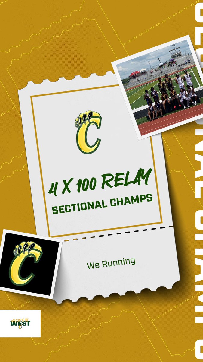 Congrats to the Sectional 4 x 100 relay Champs @Jacquavius32 @laquenton17 @TristanNorman11 @Carmyree78 STATE BOUND #welcome2thewest #werunning