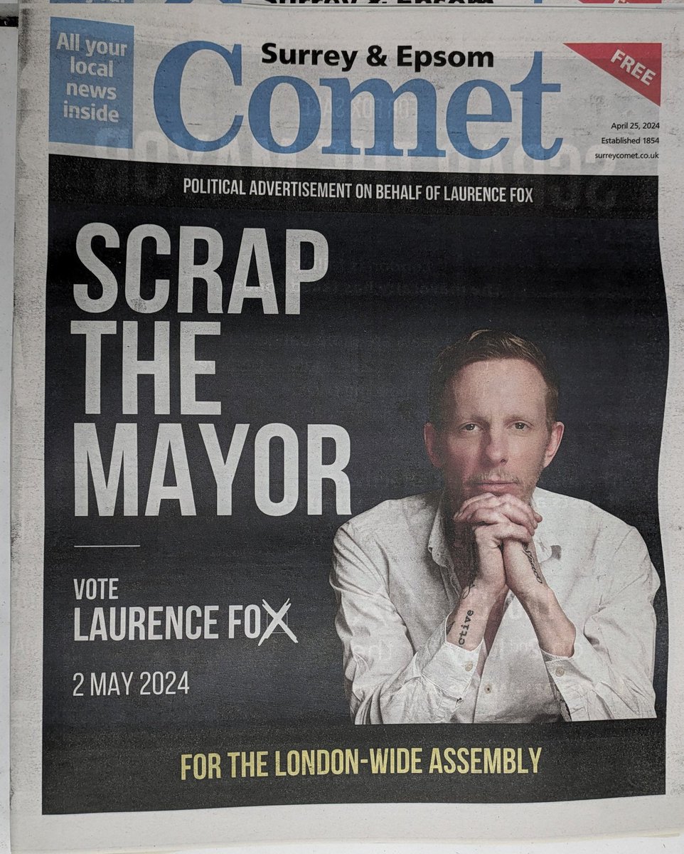 He bought an ad campaign for an election he failed to register for. PS. @LozzaFox, Epsom isn't even in Greater London...