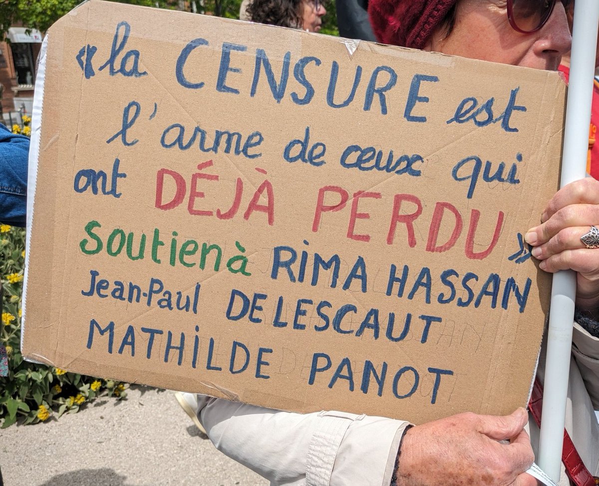 Toutes et tous unis à #Toulouse aujourd'hui contre la criminalisation et la répression des voix pour la paix, et pour la solidarité avec le peuple palestinien ! Soutien à @MathildePanot et @RimaHas ✊