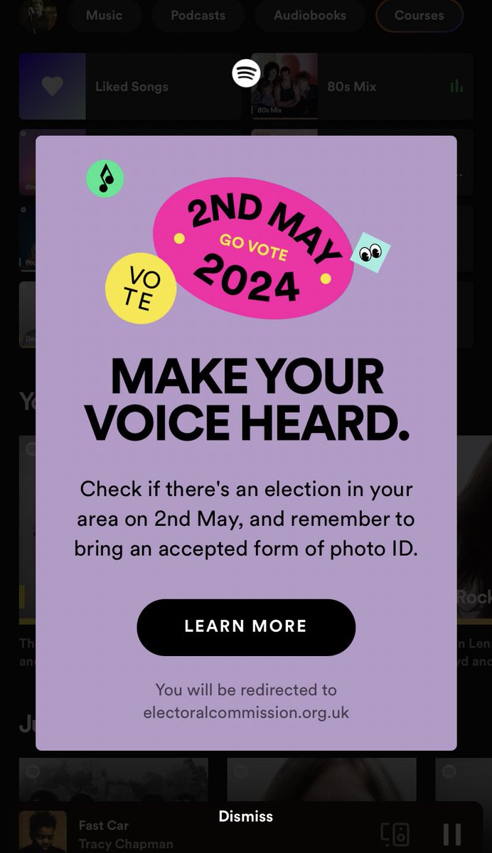 spotify please, I want to listen to showtunes not worry about what political candidates I want to fuck up my area
