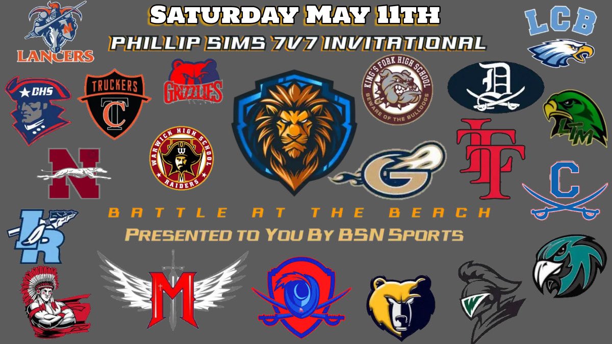 2 WEEKS!!! We are officially 2 weeks away from the #BattleAtTheBeach The premier 7v7 tournament in the state of Virginia!! FREE for all friends, family, fans, and spectators!! The only place to be on May 11th is Princess Anne High School!!!