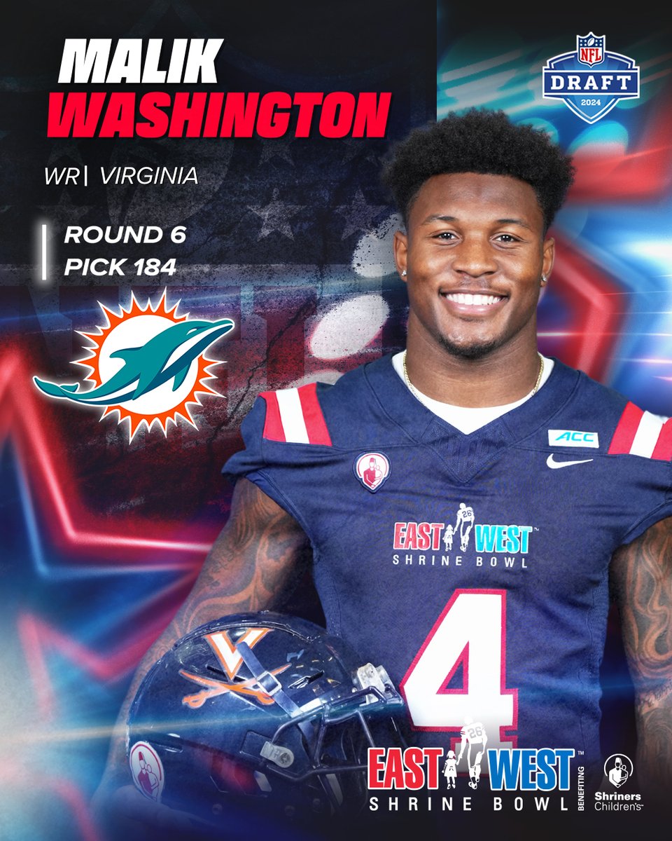 #ShrineBowl ➡️ @NFL Congratulations to Malik Washington (@malik_w2) from @UVAFootball on being drafted by the @MiamiDolphins in the 2024 #NFLDraft! #ShrineBowlPRO | #FinsUp