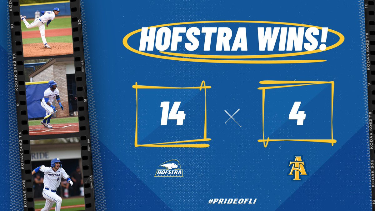 BIG #Hofstra victory as the Pride record 20 hits and Carlos Martinez strikes out 7️⃣ in seven innings. Second straight @CAASports series win for Hofstra. #PrideOfLI