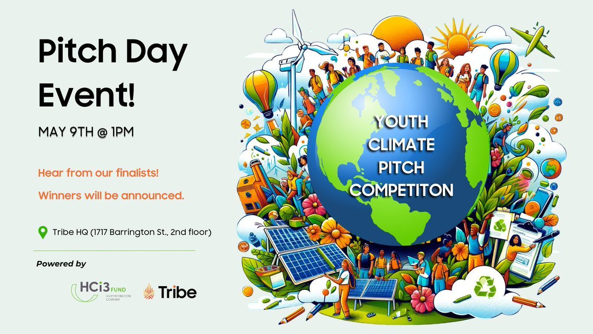 On May 9th, stop by Tribe HQ to witness some of the most innovative and creative young minds pitch their renewable energy generation, energy efficiency, and transportation solutions. Register today: buff.ly/4cRWlht