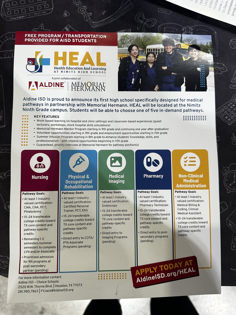 Thank you @AldineChoice for supporting #myAldine Primavera de festival evento en Espanol and sharing #whyAldine is the best choice and our newest choice option - Health Education and Learning (HEAL) at @NimitzHS_AISD!