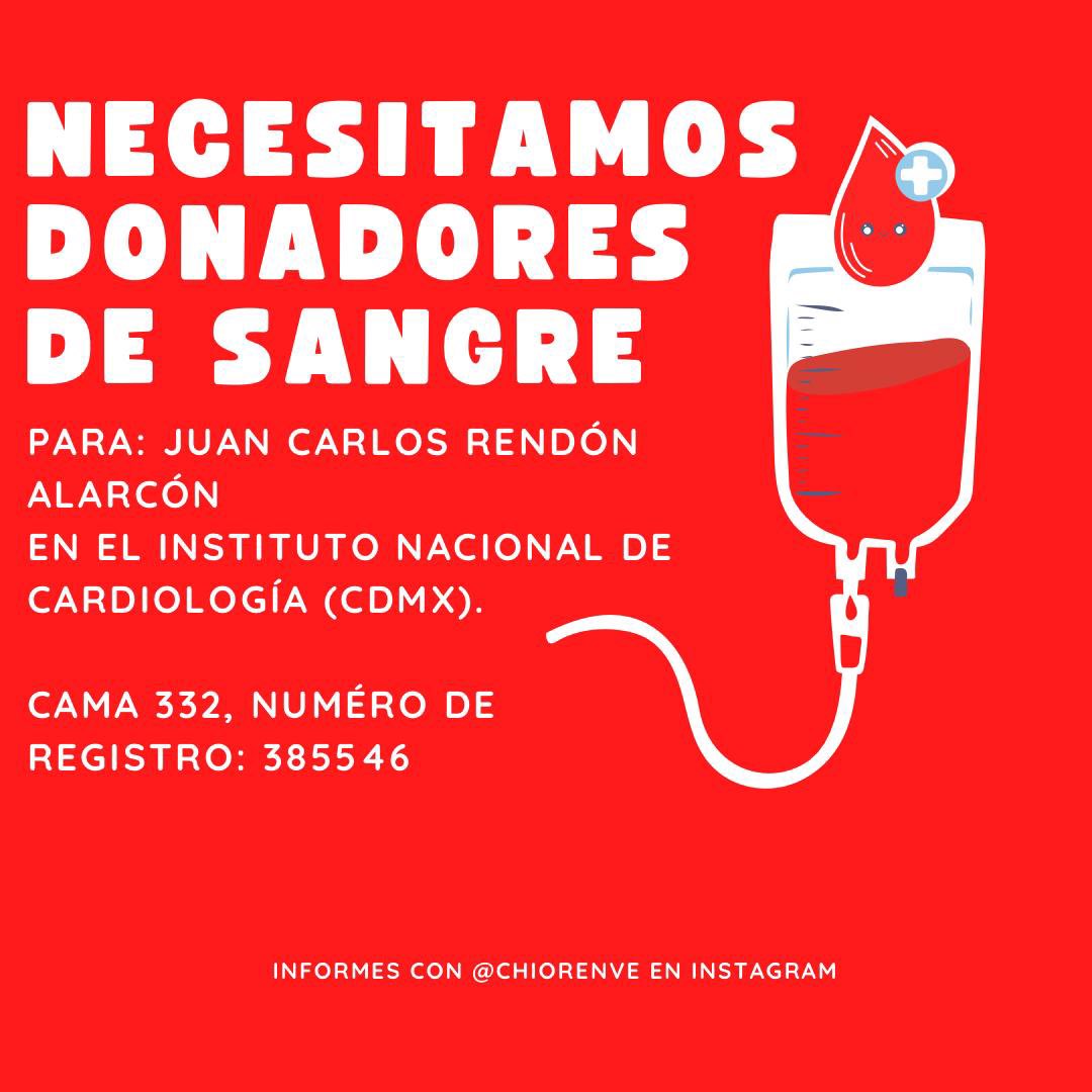 pagusrendon's tweet photo. Amiguitos de esta bella comunidad, mi tío está internado en el Instituto Nacional de Cardiología y necesitamos donadores de sangre. Si está en sus manos ayudar les agradeceremos un montón. Todo RT es bienvenido. ¡Mil gracias! https://t.co/NmAeTKVnND