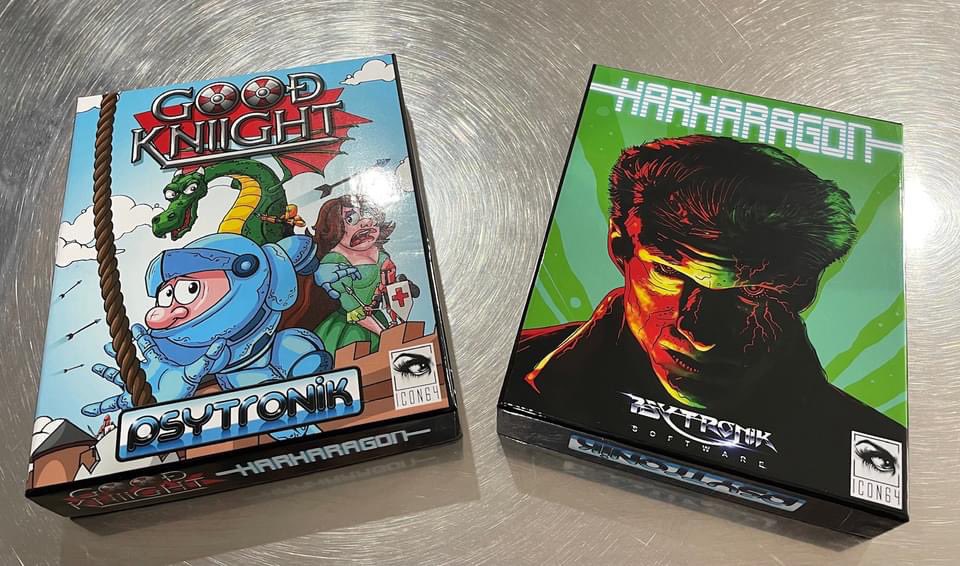 For the #c64 - Good Kniight / Harharagon collector's edition cartridge box sets are now shipping! Grab yourself a slice of this ICON64 double game cart - dual release from the Psytronik store while stocks last! psytronik.bigcartel.com/products