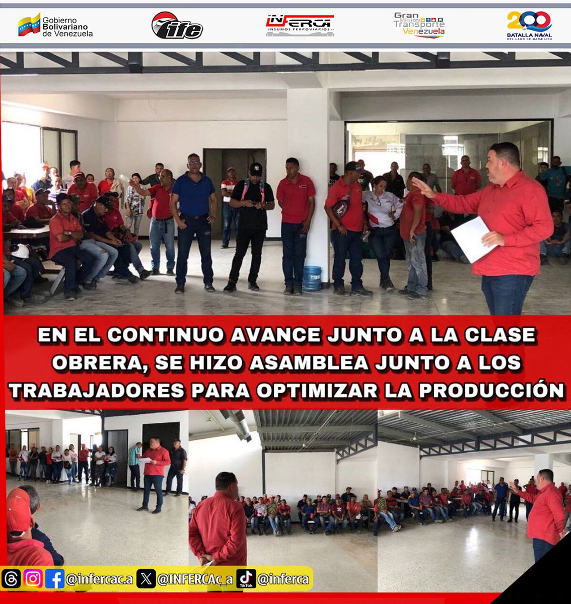 El #26Abr, en el contexto de la reactivación de la producción del Estado venezolano, INFERCA ha llevado a cabo una asamblea con todo su personal. Objetivo principal de esta reunión fue afinar criterios para optimizar la producción de durmientes destinados a las vías ferroviarias.