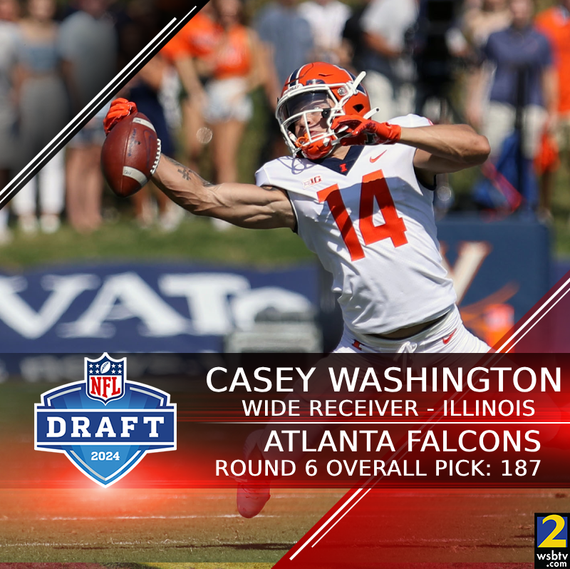 FALCON FEVER: Immediately after their first sixth round pick, the Falcons snatched Illinois WR Casey Washington in back-to-back picks. 🏈 >>> 2wsb.tv/4bg8TNN