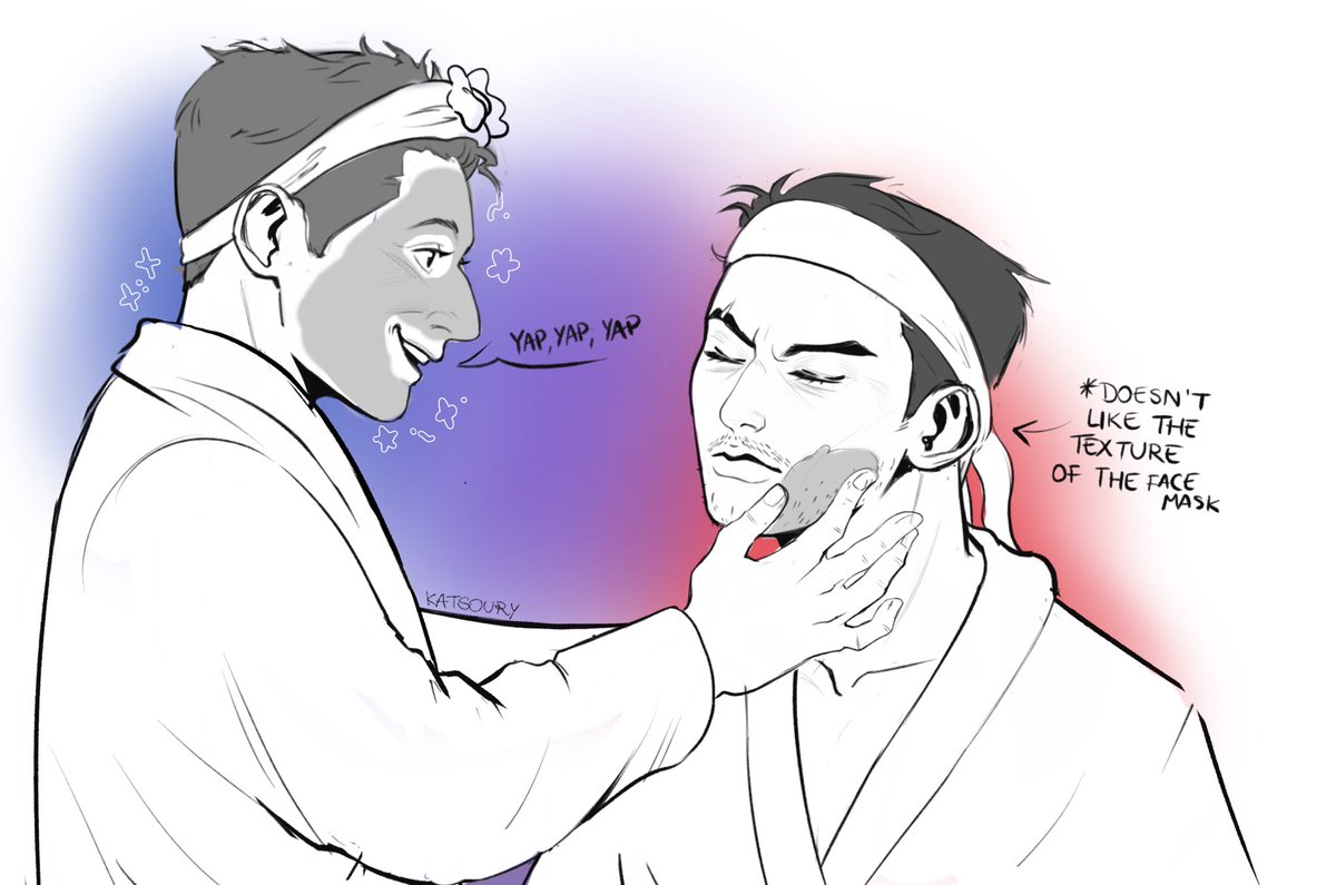 I like to think that Johnny forces Kenshi to do skincare w him, but Kenshi's skin always ends up burning because Johnny's products are too strong on his skin, so this time, he agreed to do a face mask, and he can't wait to wash it off
#johnshi