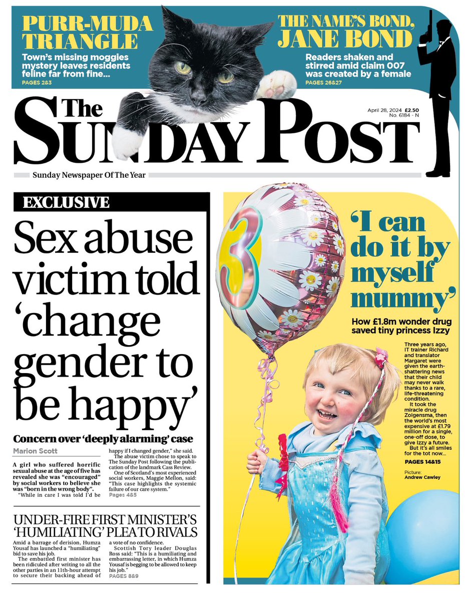 Introducing #TomorrowsPapersToday from:

#SundayPost Magazine 

Sex abuse victim told to change gender 

Check out tscnewschannel.com/the-press-room… for a full range of newspapers.

#buyanewspaper  #TomorrowsPapersToday #buyapaper #pressfreedom #journalism