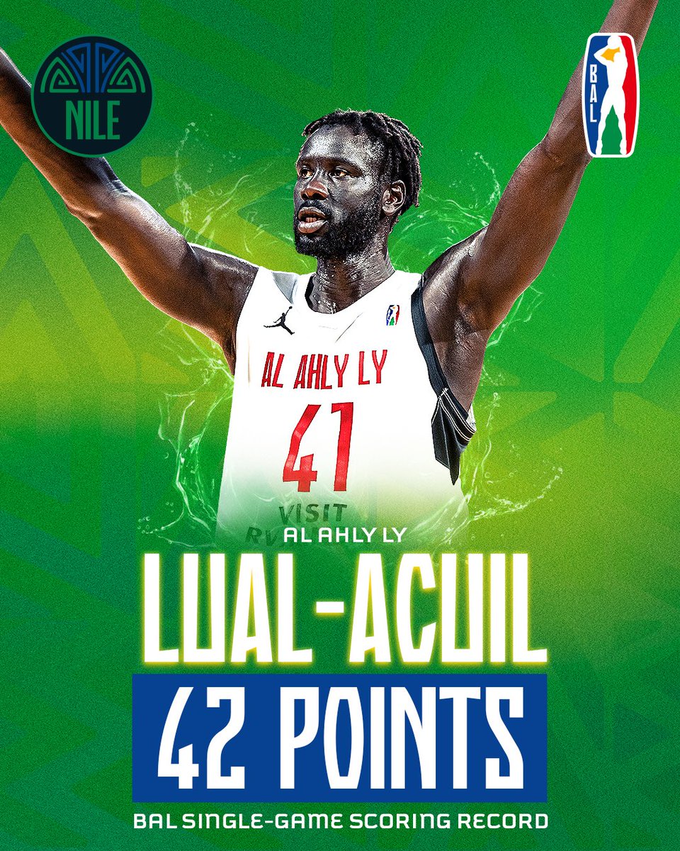 NEW KING OF THE COURT ALERT! 🚨 Jo Lual-Acuil Jr. 🇸🇸 notches 42 points, surpassing the previous BAL highs (41 point) set by Terrell Stoglin and Will Perry. Join us in congratulating Jo for this phenomenal performance with Al Ahly Ly against City Oilers! 🌟