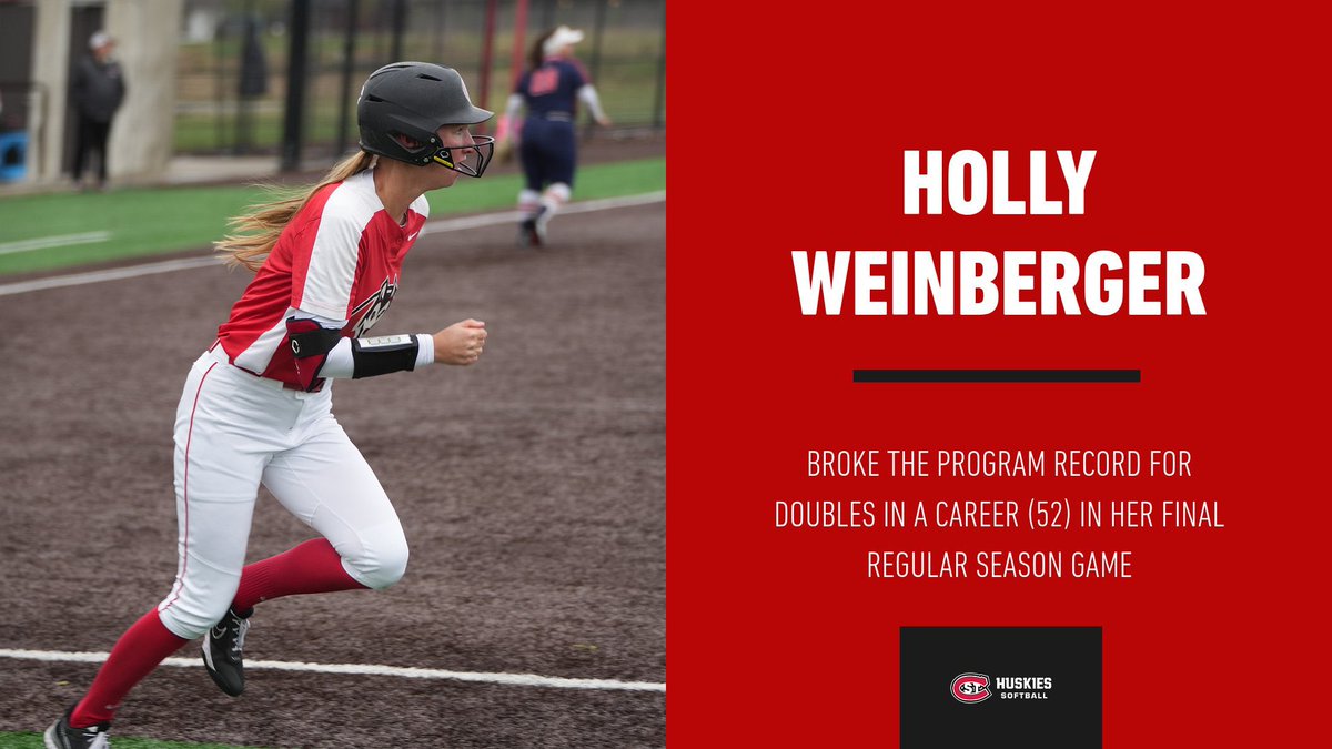 St. Cloud State Softball (@scsuhuskies_sb) on Twitter photo ๐๐๐ก๐จ๐จ๐ฅ ๐๐๐๐จ๐ซ๐ โ
After hitting a double in both games today, <a href="/HollyWeinberger/">holly weinberger</a> broke the school record for doubles in a career with 5๏ธโฃ2๏ธโฃโผ๏ธ
She passed Kelly Olson (2010-13) and Abby Bourman (2000-03) who each had 51.
#PackMentality ๐พ | #HuskiesSoftball ๐ฅ ๐๐๐ก๐จ๐จ๐ฅ ๐๐๐๐จ๐ซ๐ โ
After hitting a double in both games today, <a href="/HollyWeinberger/">holly weinberger</a> broke the school record for doubles in a career with 5๏ธโฃ2๏ธโฃโผ๏ธ
She passed Kelly Olson (2010-13) and Abby Bourman (2000-03) who each had 51.
#PackMentality ๐พ | #HuskiesSoftball ๐ฅ