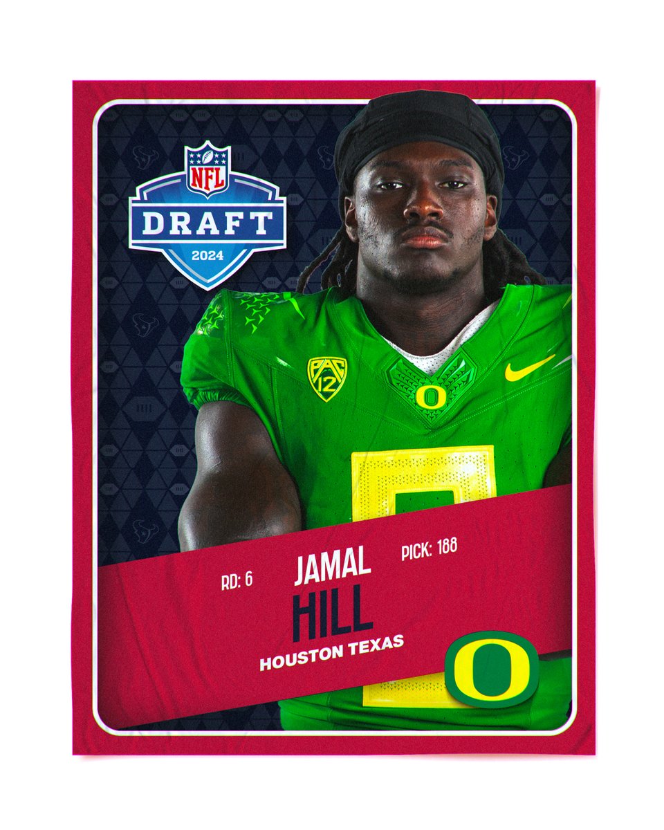 Ready for launch. @OregonFootball's Jamal Hill is selected by the @HoustonTexans in the 6th round of the #NFLDraft. #GoDucks