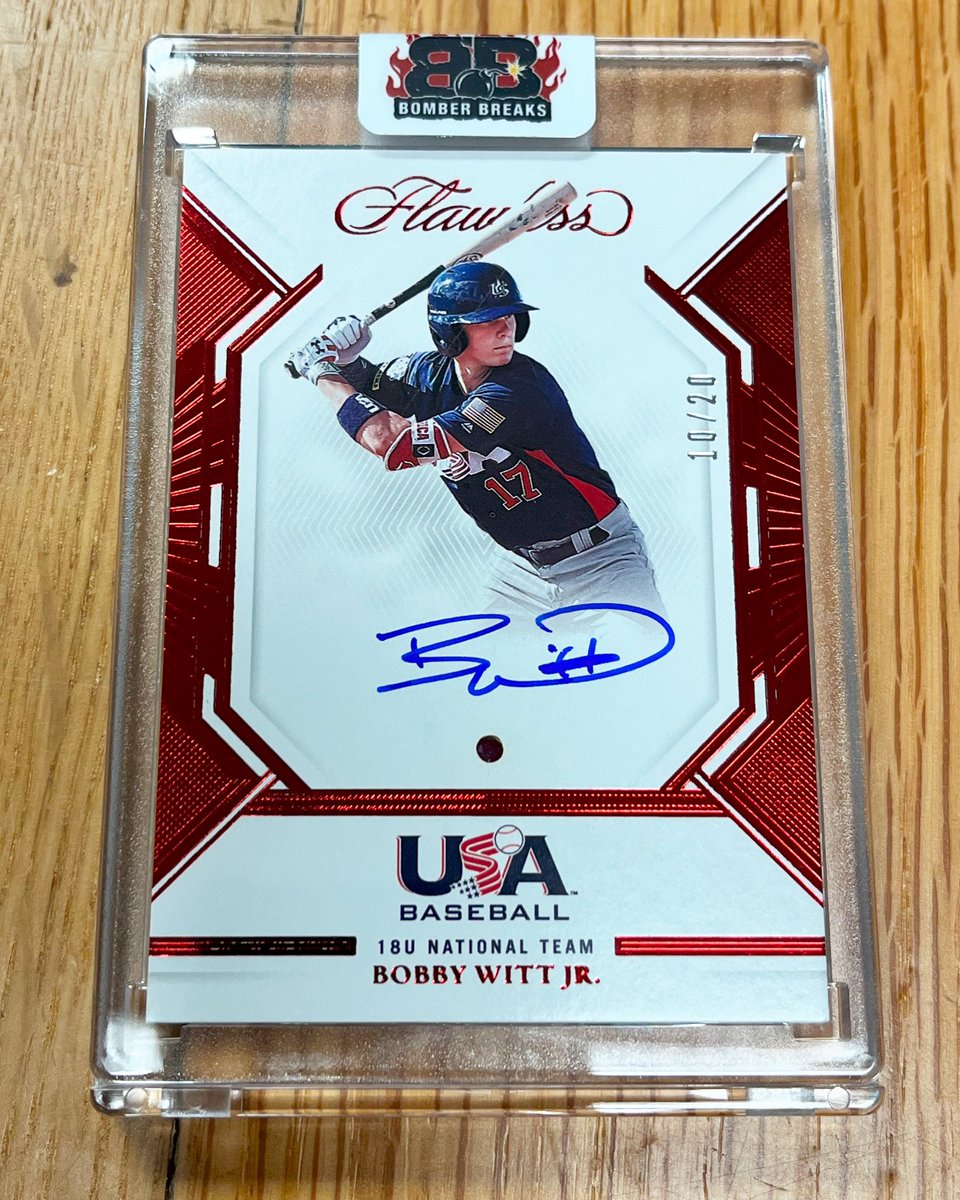 Bobby Witt Jr /20 Ruby Team USA Gem Auto pulled recently from our @paniniamerica Flawless Baseball breaks! 💥💥 @BwittJr #whodoyoucollect #royals #kansascityroyals #autograph #baseballcards #mlb #groupbreaks #boxbreaks #casebreaks #thehobby #bobbywittjr #teamusa