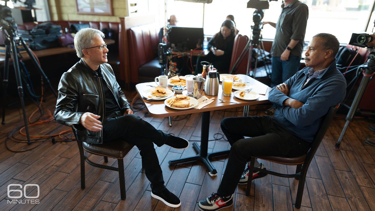 60 Minutes’ @BillWhitakerCBS went to Silicon Valley to meet Nvidia’s co-founder and CEO Jensen Huang at the company’s birthplace: Denny’s. Whitaker found a self-effacing but demanding executive who has no doubt that AI is about to change everything. Sunday.