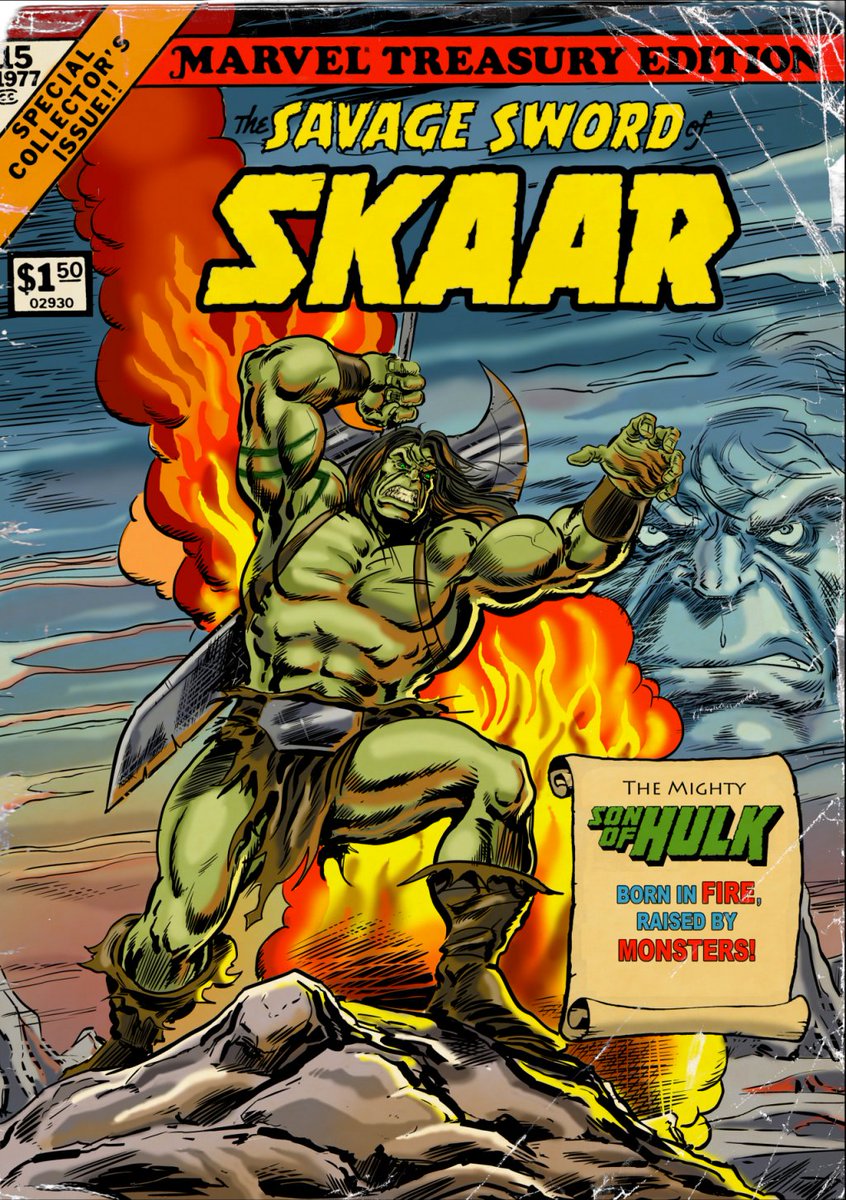 The Savage Sword of Skaar, Son of Hulk! A homage to John Buscema's iconic Conan the Barbarian Treasury Edition cover. #Marvel #Hulk #ComicArt #ConanTheBarbarian